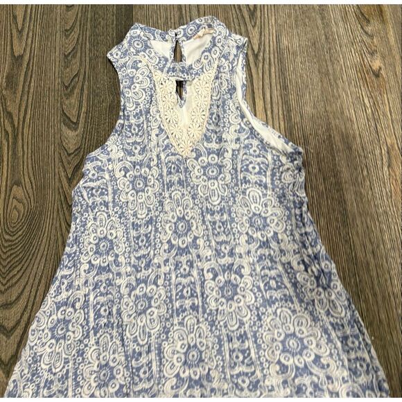 Altar'd State Womens Sleeveless Boho A-Line Dress Rayon Floral Blue White Size L - Picture 5 of 8